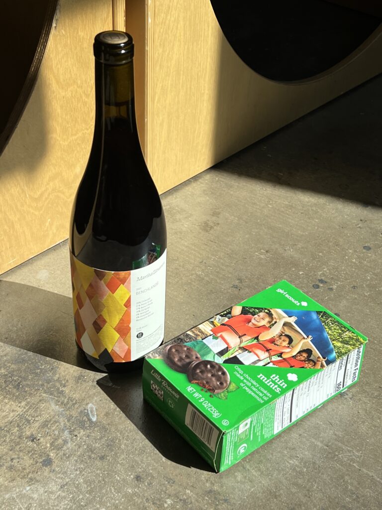 Monsoon Market bottle of natural wine and thin mint girl scout cookies Phoenix AZ